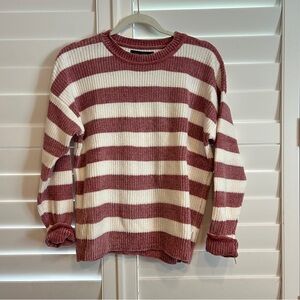 Love Tree Striped Crew Neck Super Soft Ribbed Sweater Red Cream Size Small